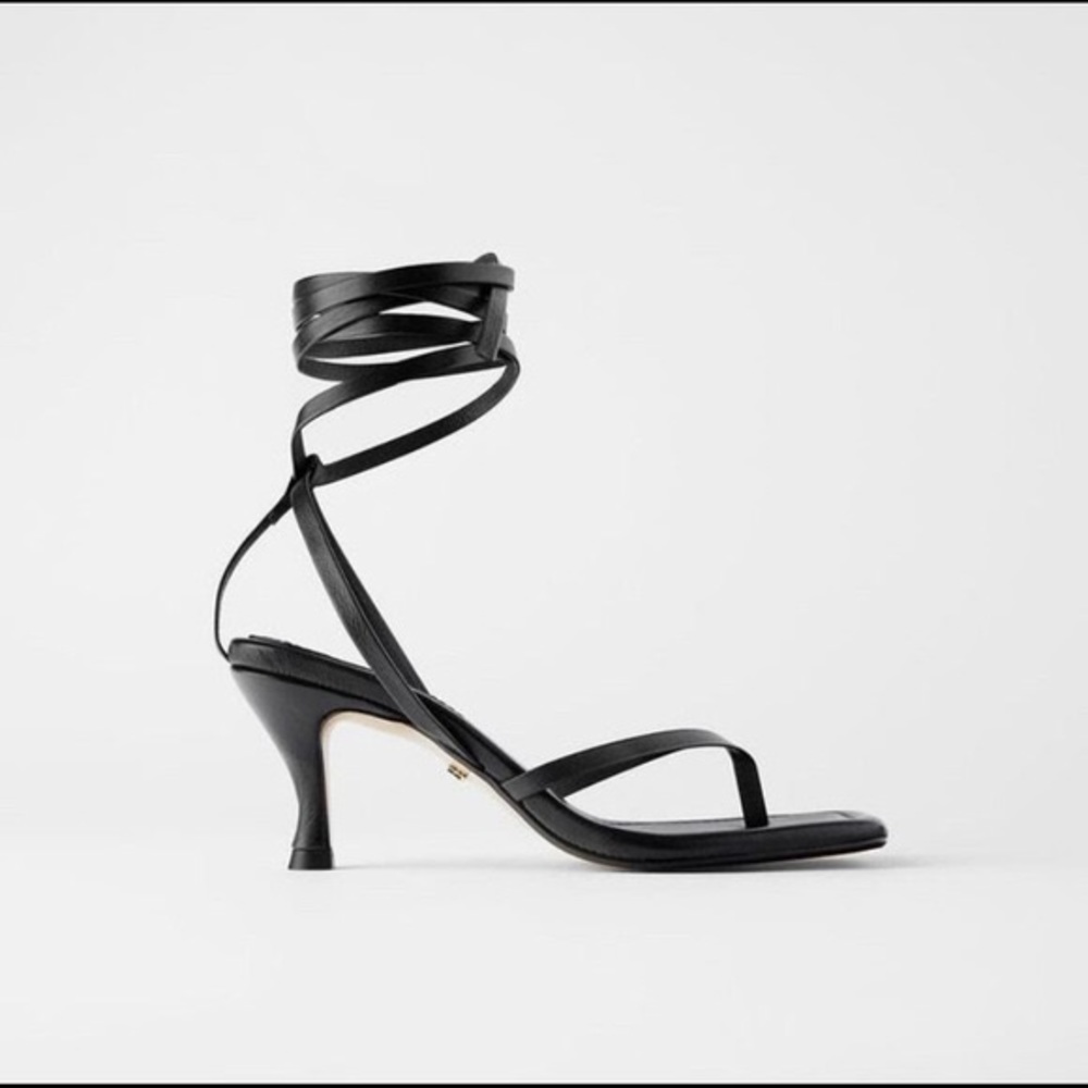 Zara leather square front lace up sandals